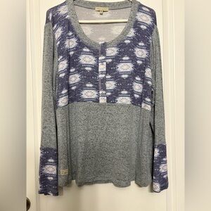 Simply Southern Gorgeous Gray and Purple Patterned Long Sleeve Top